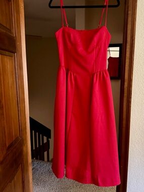 Red Spaghetti-Strap Midi Dress